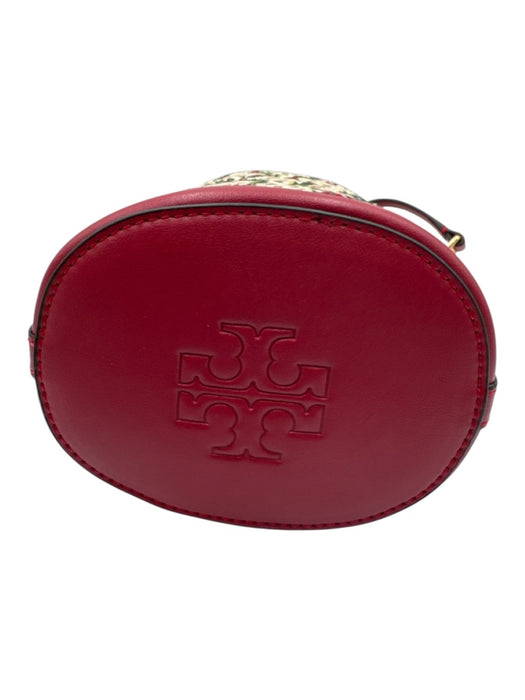 Tory Burch Beige, Red & Green Leather & Canvas Monogram Embroidered Floral Bag Beige, Red & Green / Mini