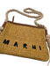 Marni Brown, Beige & Black Print Straw Woven Rope Strap Zip Top Shoulder Bag Brown, Beige & Black Print
