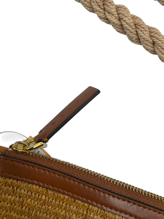 Marni Brown, Beige & Black Print Straw Woven Rope Strap Zip Top Shoulder Bag Brown, Beige & Black Print