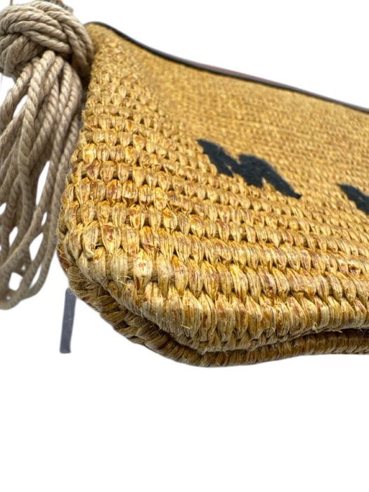 Marni Brown, Beige & Black Print Straw Woven Rope Strap Zip Top Shoulder Bag Brown, Beige & Black Print