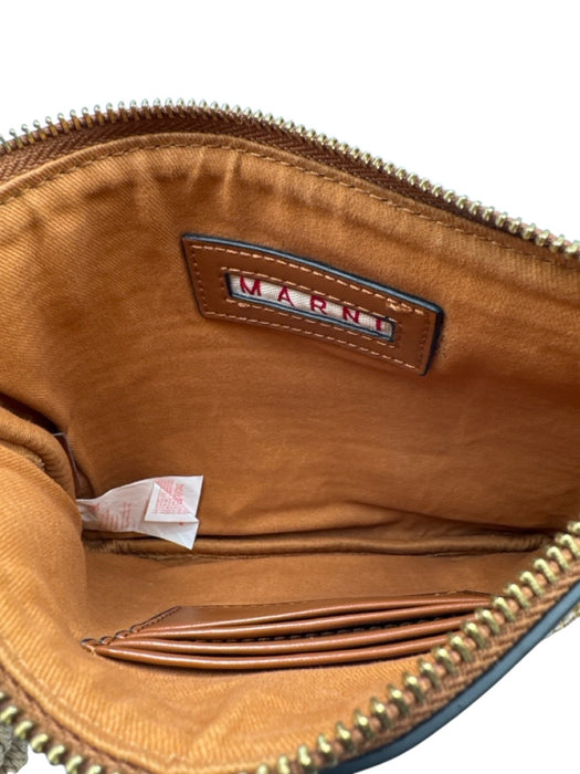 Marni Brown, Beige & Black Print Straw Woven Rope Strap Zip Top Shoulder Bag Brown, Beige & Black Print