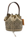 Tory Burch Cream, Gray & Brown Leather Monogram Drawstring Top Bucket Bag Cream, Gray & Brown