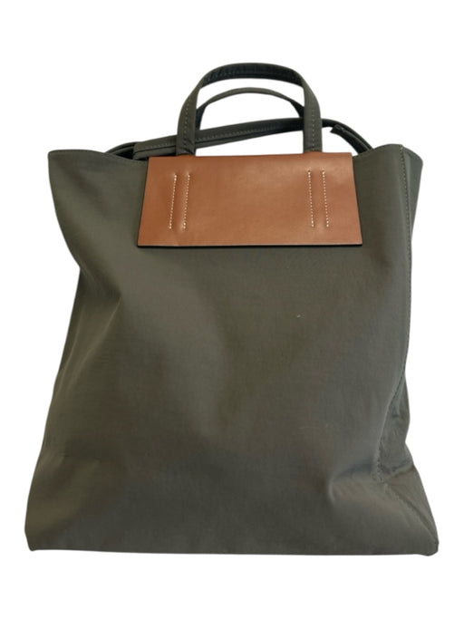 Acne Studios Forest green & brown Nylon & Leather Zip Pocket Logo Tote Bag Forest green & brown