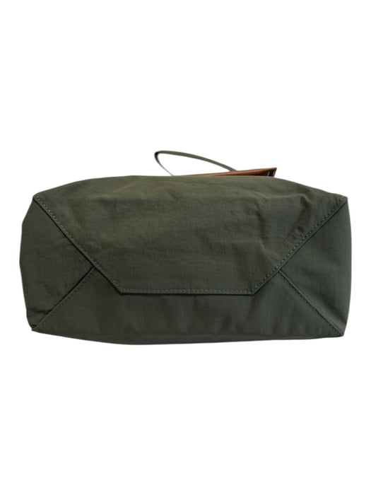 Acne Studios Forest green & brown Nylon & Leather Zip Pocket Logo Tote Bag Forest green & brown
