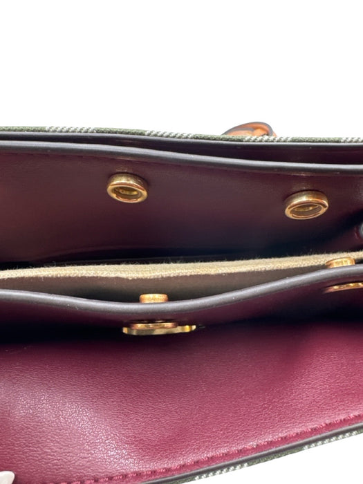 Tory Burch Cream White, Green & Brown Canvas & Leather Gingham Top Handle Bag Cream White, Green & Brown / Petite