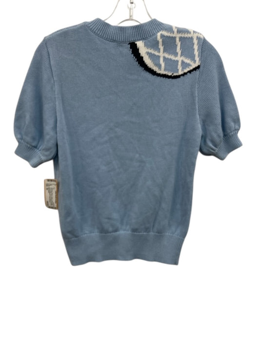 Kate Spade Size XS Light Blue, White & Yellow Cotton Knit Tennis Motif Top Light Blue, White & Yellow / XS