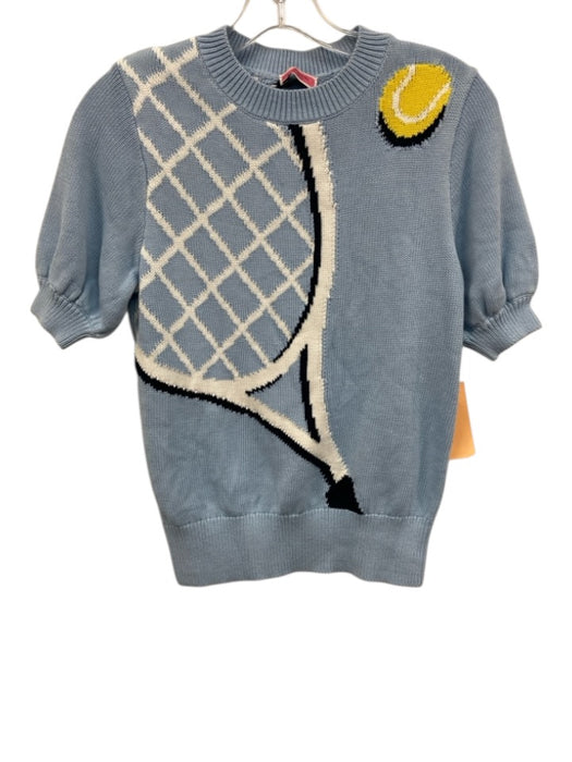 Kate Spade Size XS Light Blue, White & Yellow Cotton Knit Tennis Motif Top Light Blue, White & Yellow / XS