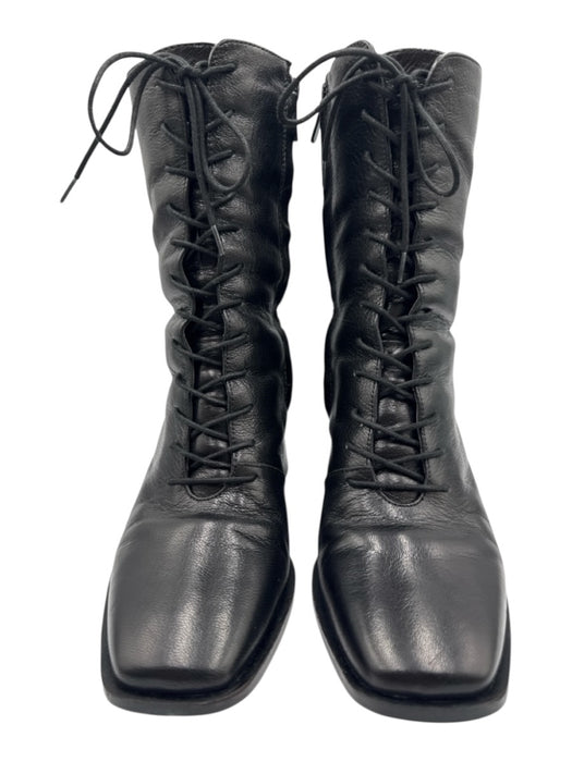 Sam Edelman Shoe Size 9 Black Leather Upper Lace Up Square Toe Side Zip Boots Black / 9