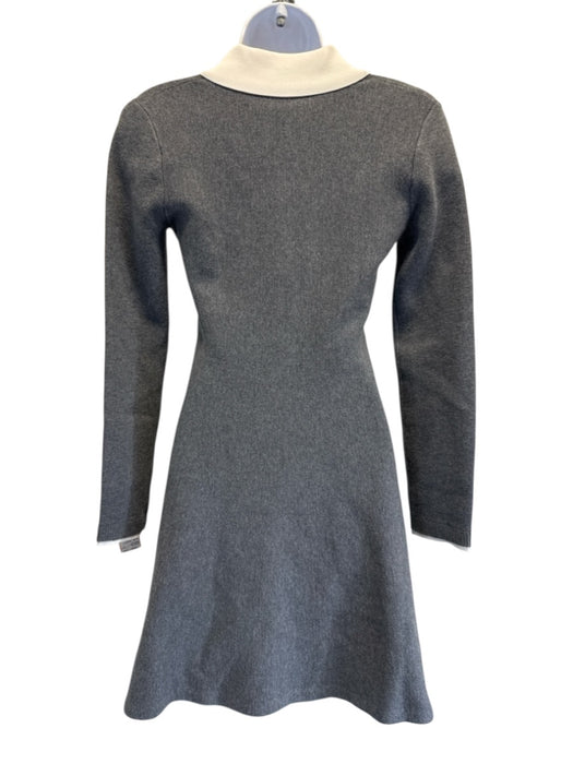 Self-Portrait Size 4 Gray & White Wool Blend Long Sleeve Half Button Dress Gray & White / 4