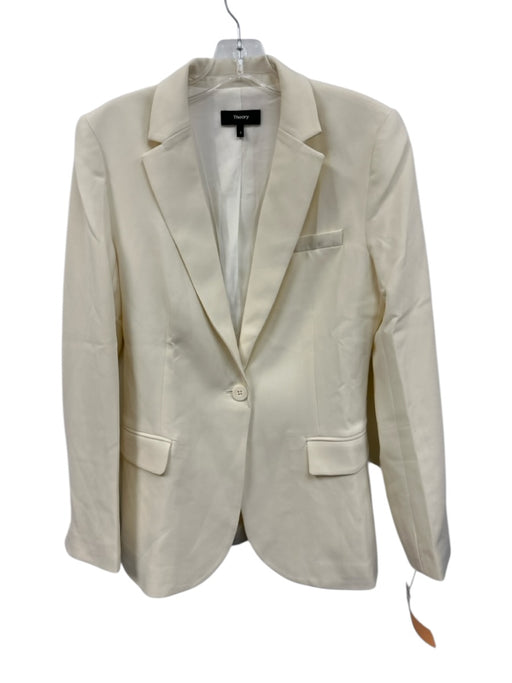 Theory Size 4 Cream White Triacetate Blend Long Sleeve One Button Blazer Jacket Cream White / 4