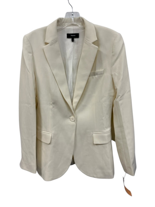 Theory Size 4 Cream White Triacetate Blend Long Sleeve One Button Blazer Jacket Cream White / 4