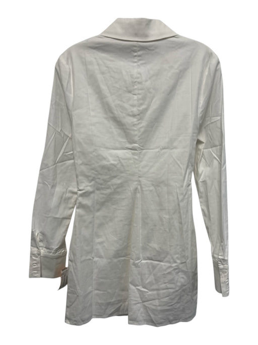 Reformation Size 2 White Cotton Blend Long Sleeve Faux Buttons Ruched Dress White / 2