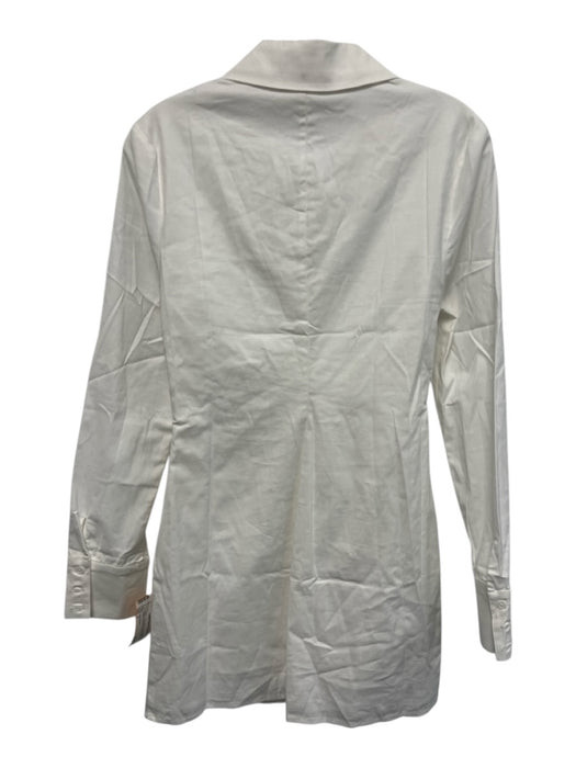Reformation Size 2 White Cotton Blend Long Sleeve Faux Buttons Ruched Dress White / 2