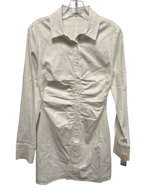 Reformation Size 2 White Cotton Blend Long Sleeve Faux Buttons Ruched Dress White / 2