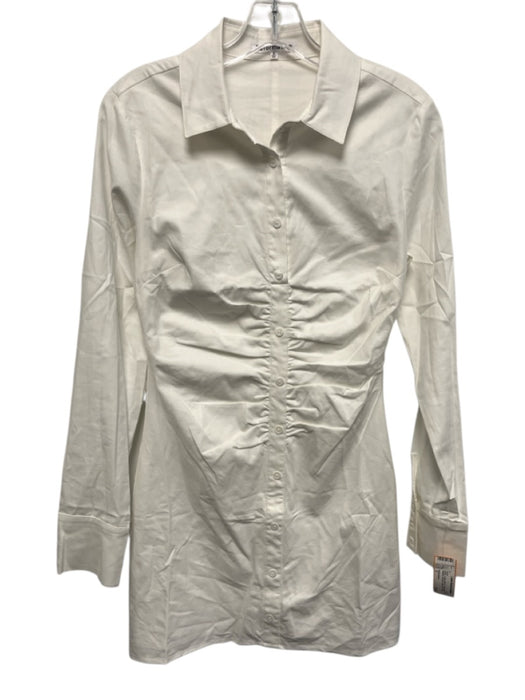 Reformation Size 2 White Cotton Blend Long Sleeve Faux Buttons Ruched Dress White / 2
