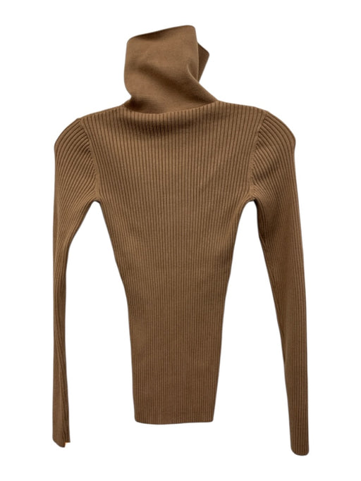 Mo & Co Size Small Tan Brown Viscose Blend Long Sleeve Ribbed Collar Sweater Tan Brown / Small