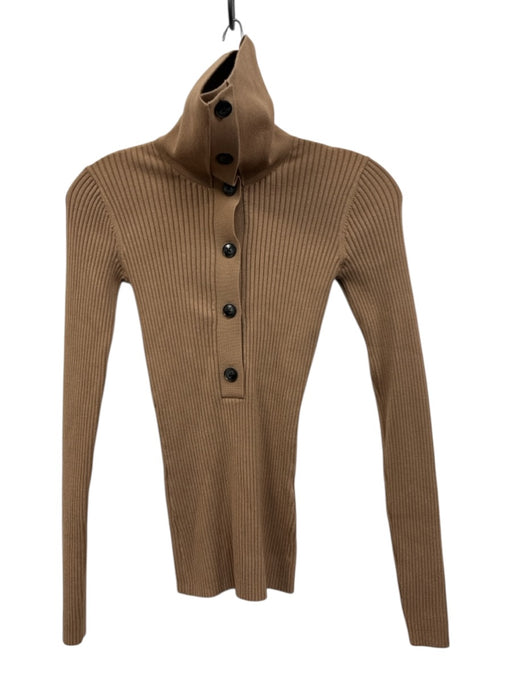 Mo & Co Size Small Tan Brown Viscose Blend Long Sleeve Ribbed Collar Sweater Tan Brown / Small