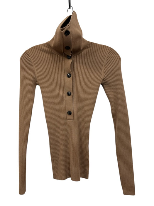 Mo & Co Size Small Tan Brown Viscose Blend Long Sleeve Ribbed Collar Sweater Tan Brown / Small