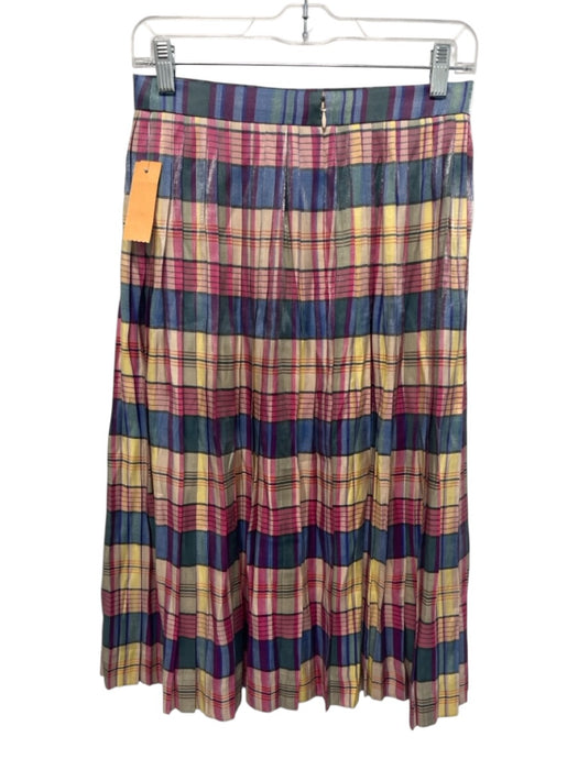 J Crew Size 0 Blue, Pink, Yellow Viscose Blend Metallic Thread Pleated Skirt Blue, Pink, Yellow / 0