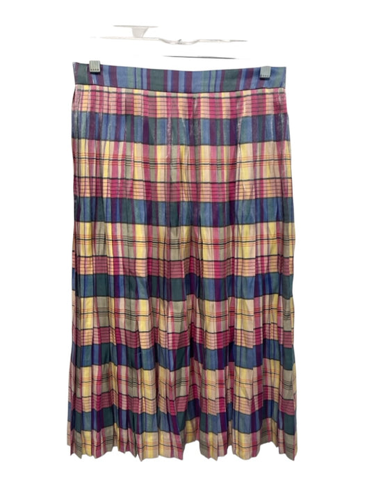 J Crew Size 0 Blue, Pink, Yellow Viscose Blend Metallic Thread Pleated Skirt Blue, Pink, Yellow / 0