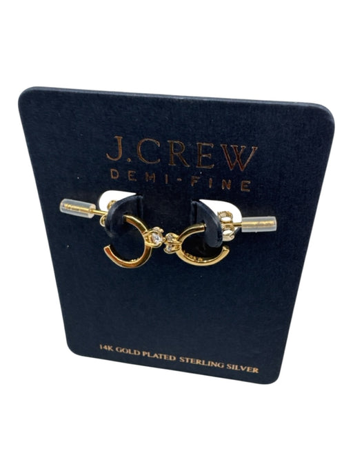 J Crew Gold Tone 14K Gold Plated Sterling Silver Crystal Open Hoop Earrings Gold Tone