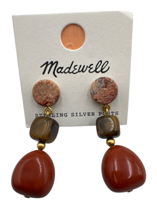 Madewell Orange, Pink, Brown Sterling Silver Posts Stones Dangle Earrings Orange, Pink, Brown