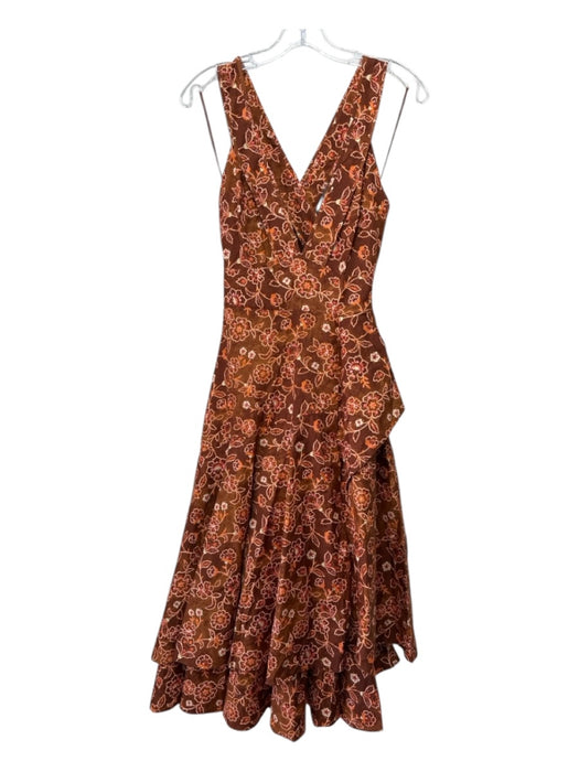 J. Crew Size 0 Brown, Orange, Yellow Cotton layered skirt Flowers Midi Dress Brown, Orange, Yellow / 0