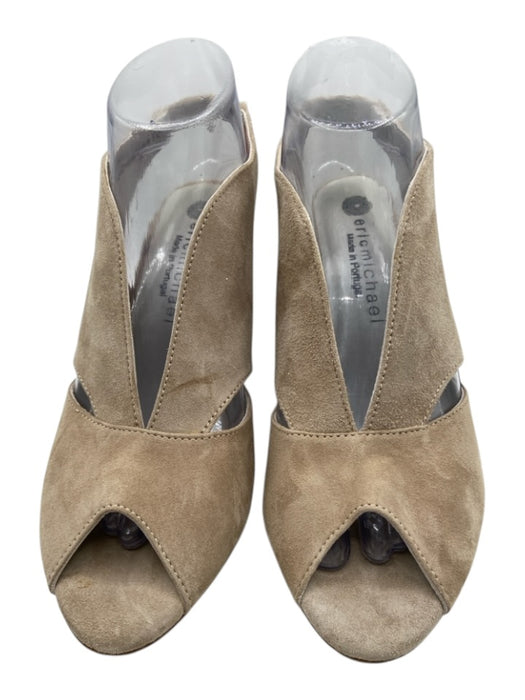 Eric Michael Shoe Size 39 Beige Suede Peep Toe Cut Out Sling back Mid Heel Pumps Beige / 39