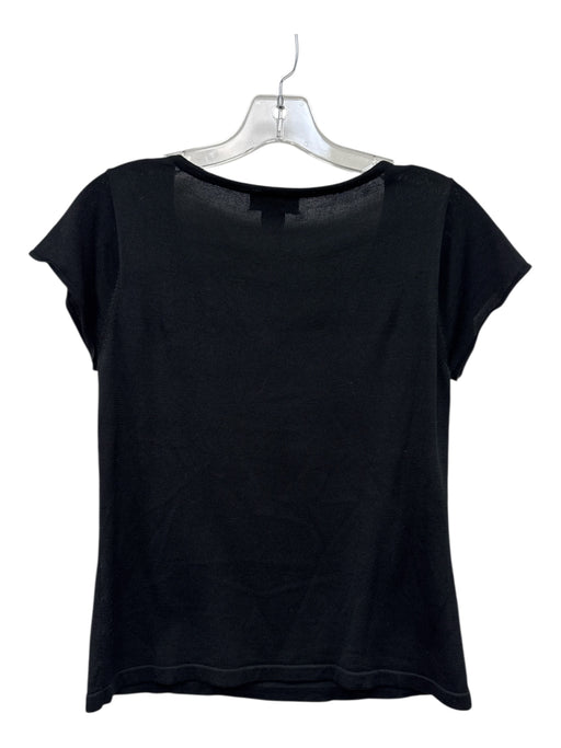 Banana Republic Size M Black Silk Short Sleeve neck tie T Shirt Bow Detail Top Black / M