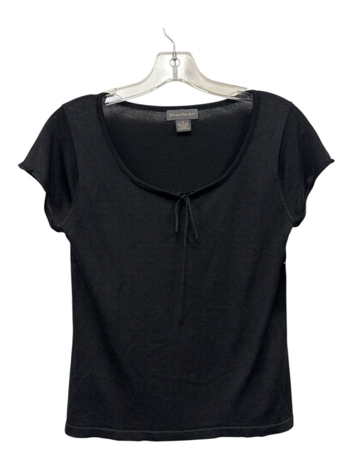 Banana Republic Size M Black Silk Short Sleeve neck tie T Shirt Bow Detail Top Black / M