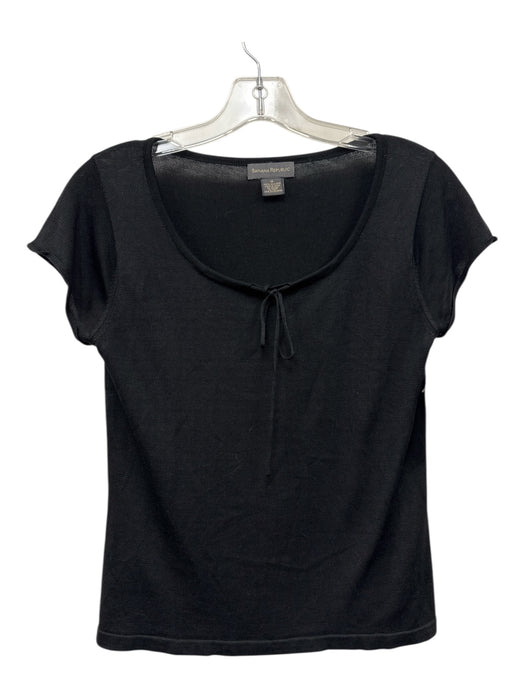 Banana Republic Size M Black Silk Short Sleeve neck tie T Shirt Bow Detail Top Black / M