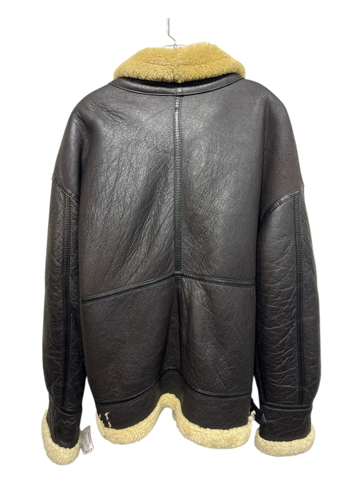 No Brand AS IS Size XL Brown & Beige Leather Shearling Detail Zip Up Jacket Brown & Beige / XL