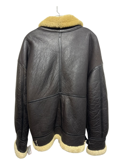 No Brand AS IS Size XL Brown & Beige Leather Shearling Detail Zip Up Jacket Brown & Beige / XL