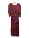 Farm Rio Size Medium Magenta Print Viscose Abstract Ruffle Long Sleeve Dress Magenta Print / Medium