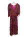 Farm Rio Size Medium Magenta Print Viscose Abstract Ruffle Long Sleeve Dress Magenta Print / Medium