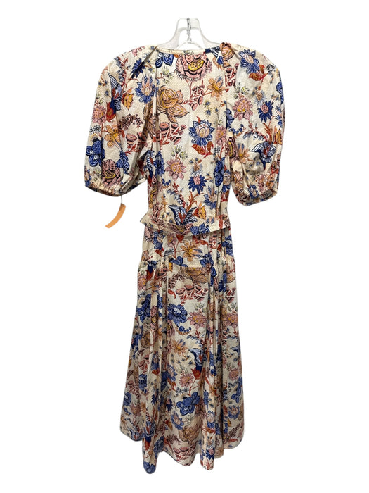 Ulla Johnson Size 8 cream, blue, multi Cotton Floral Pleated Midi Dress cream, blue, multi / 8
