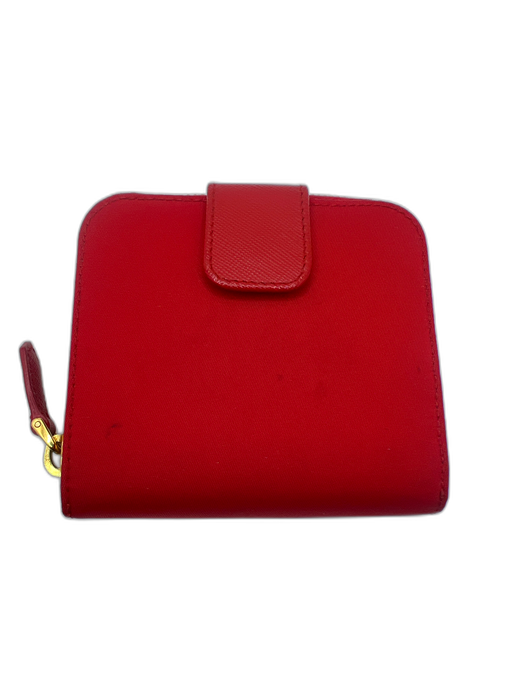Prada Red Nylon Gold hardware Triangle Logo Square Zip Closure Wallets Red