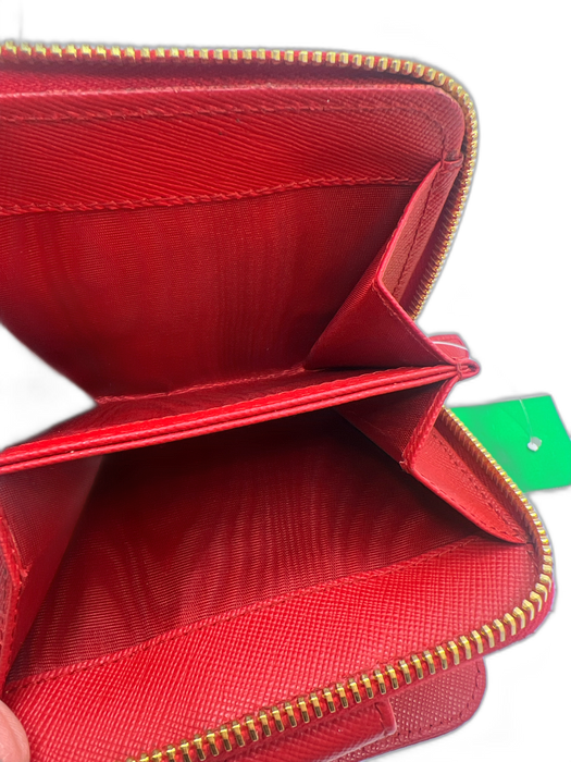 Prada Red Nylon Gold hardware Triangle Logo Square Zip Closure Wallets Red