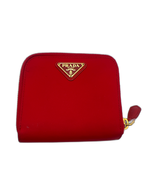 Prada Red Nylon Gold hardware Triangle Logo Square Zip Closure Wallets Red