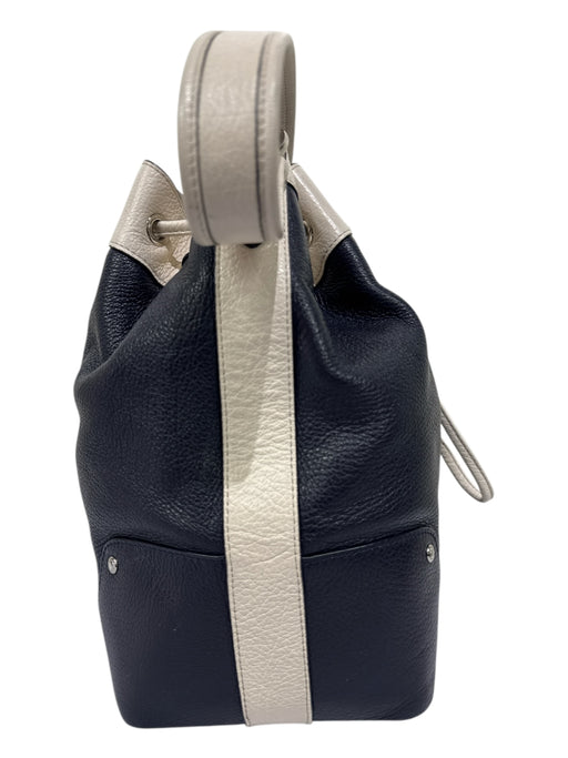 Coach Black & White Leather Silver Hardware Pebbled Top Handle Bucket Bag Black & White