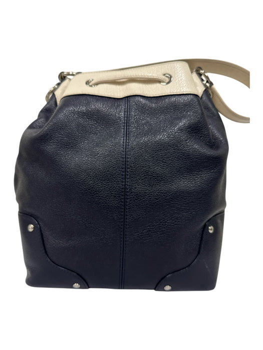 Coach Black & White Leather Silver Hardware Pebbled Top Handle Bucket Bag Black & White