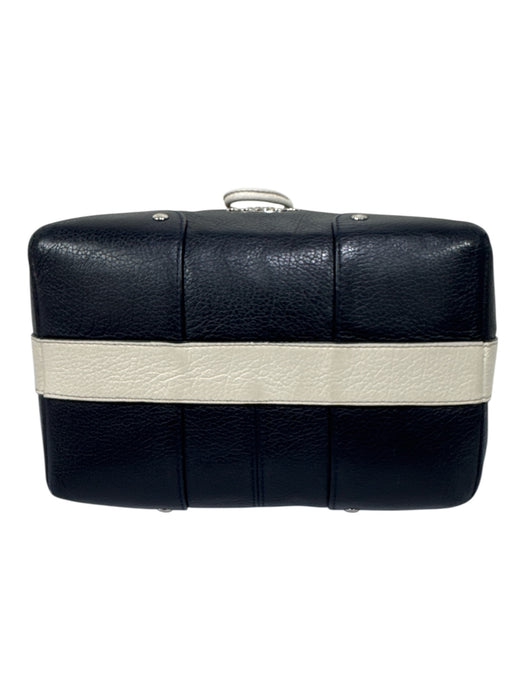 Coach Black & White Leather Silver Hardware Pebbled Top Handle Bucket Bag Black & White