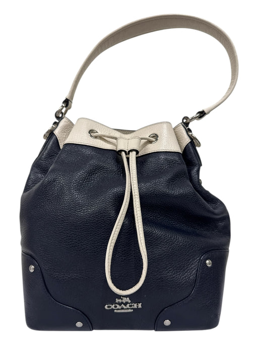 Coach Black & White Leather Silver Hardware Pebbled Top Handle Bucket Bag Black & White