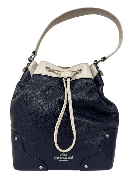 Coach Black & White Leather Silver Hardware Pebbled Top Handle Bucket Bag Black & White