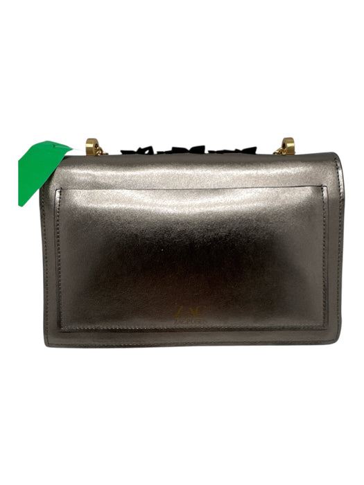 Zac Posen Gunmetal & Gold Leather Gold hardware Flowers Rock Stud Detail Bag Gunmetal & Gold