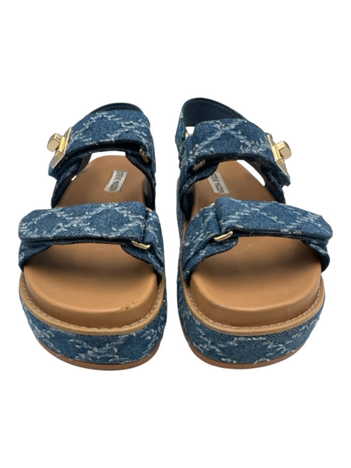 Steve Madden Shoe Size 8.5 Blue & Brown Canvas Textured Velcro Straps Sandals Blue & Brown / 8.5