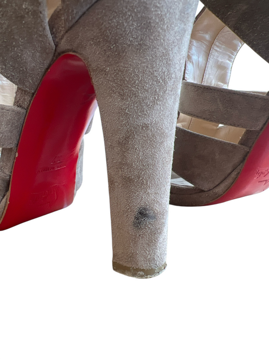Christian Louboutin Shoe Size 37 Tan Suede Cut Out Detail Ankle Strap Heel Shoes Tan / 37