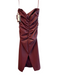Anthropologie Size S Burgundy Viscose Strapless Side Ruching Midi Pleather Dress Burgundy / S