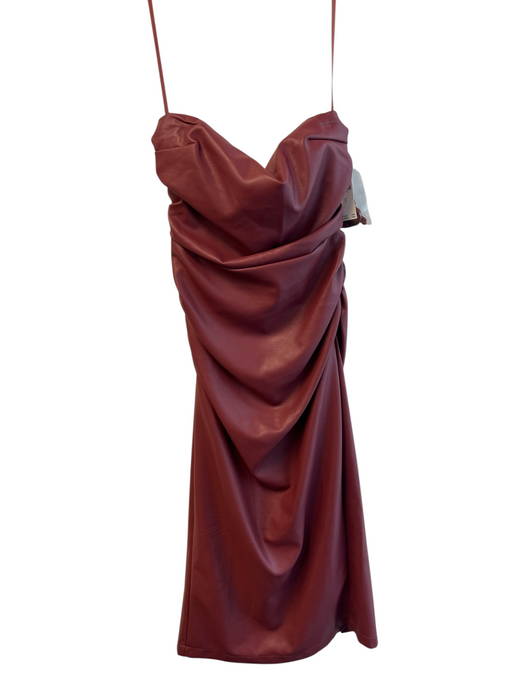 Anthropologie Size S Burgundy Viscose Strapless Side Ruching Midi Pleather Dress Burgundy / S