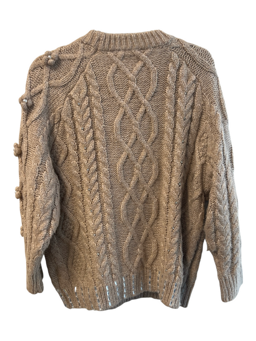 Zara Size M Tan Polyester Blend Woven Bejeweled Flower Detail Beads Sweater Tan / M